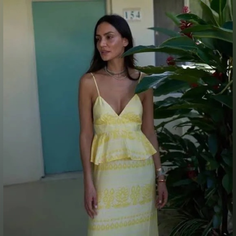 Future Collective Jenny K Lopez Yellow Floral Empire Ruffle Midi Dress - Size 2